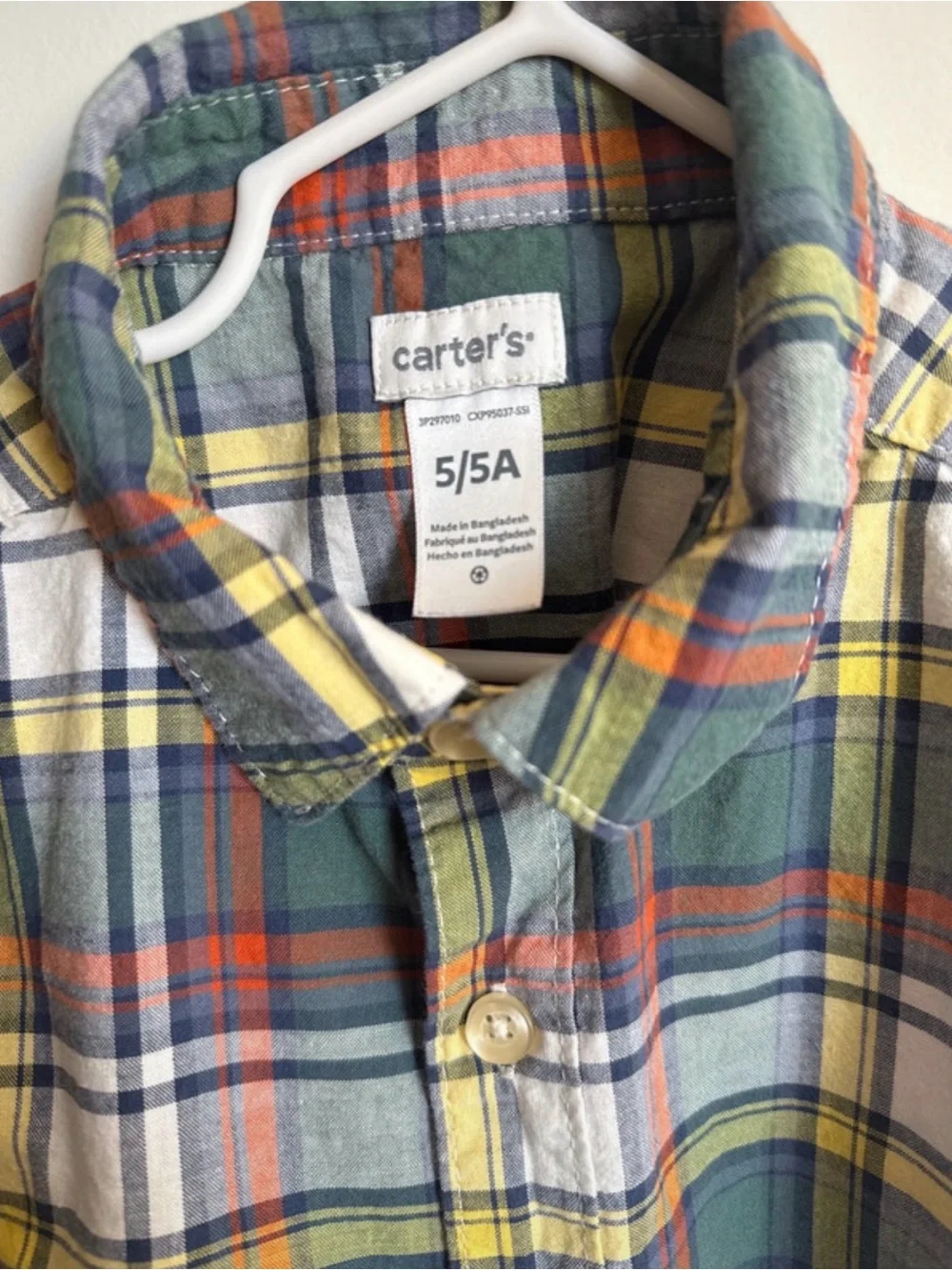 Carter's Green Orange Yellow Plaid Short Sleeve Button-Down Shirt